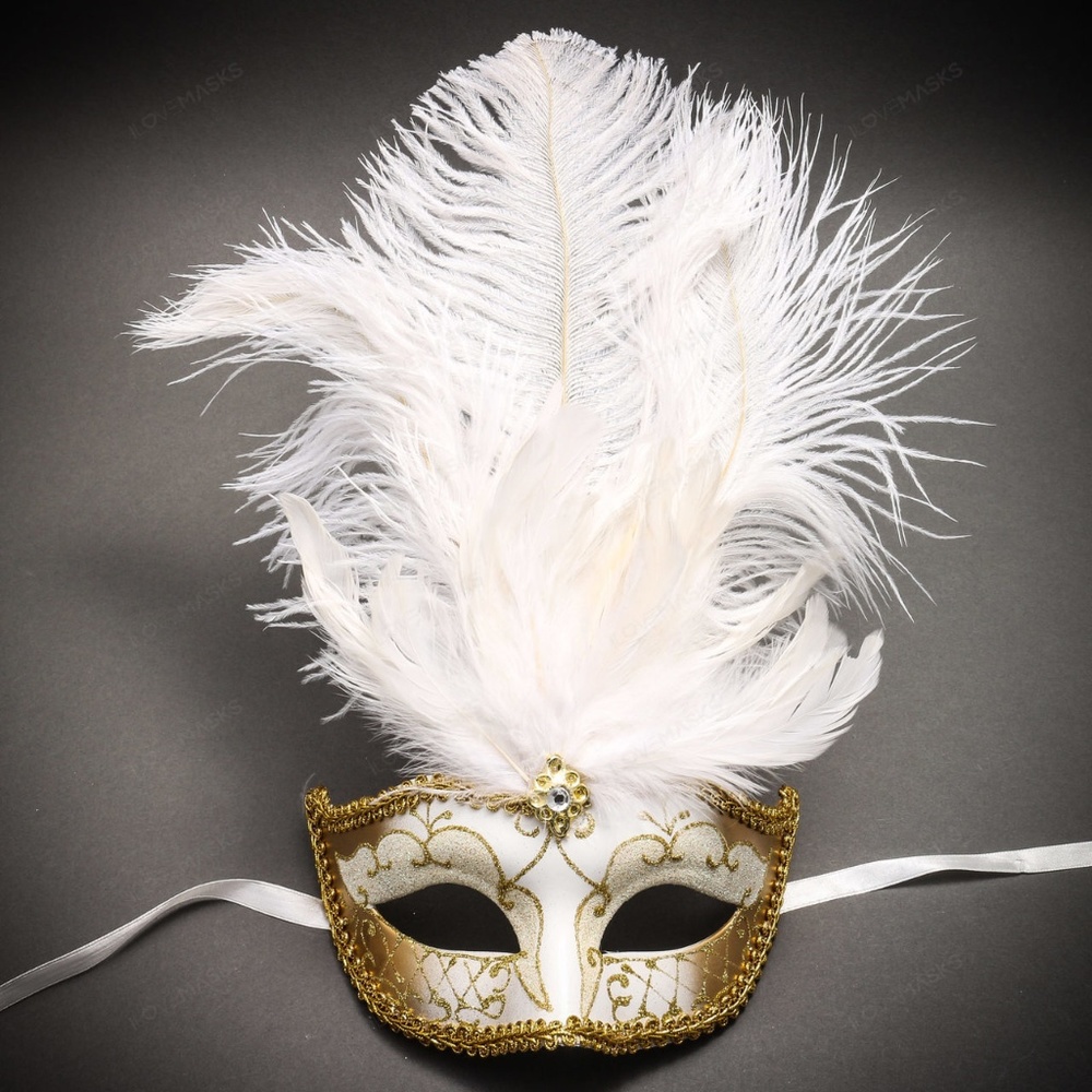 Venetian Glitter Crystal Masquerade White Gold